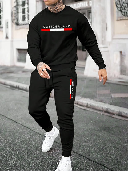 Printed men's two-piece fashion clothing set printed hoodie and sweatpants sweatshirt and jogging pants set clothes for men