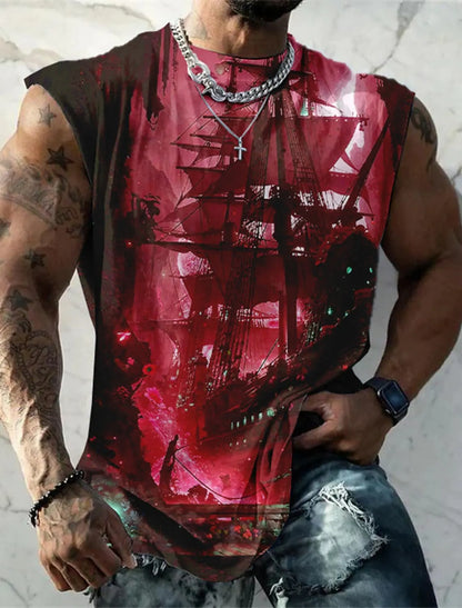 Men's Fitness Clothing 3D Phoenix Printed Sleeveless Shirt Running Sports Undershirt Mens Quick-Drying Bodybuilding Bottom Shirt