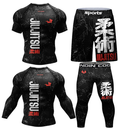 New Kimono Jiu Jitsu Rashguard for Men MMA T-Shirt+Pant 4Pcs/Set Muay Thai Shorts BJJ Rash Guard Gym Boxing Jerseys Sportswear