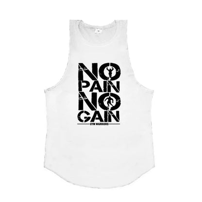 Muscle Summer No Pain No Gain Quick Dry Bodybuilding Stringer Tank Top Men Fitness Sleeveless Shirts Y Back Gym Running Clothing