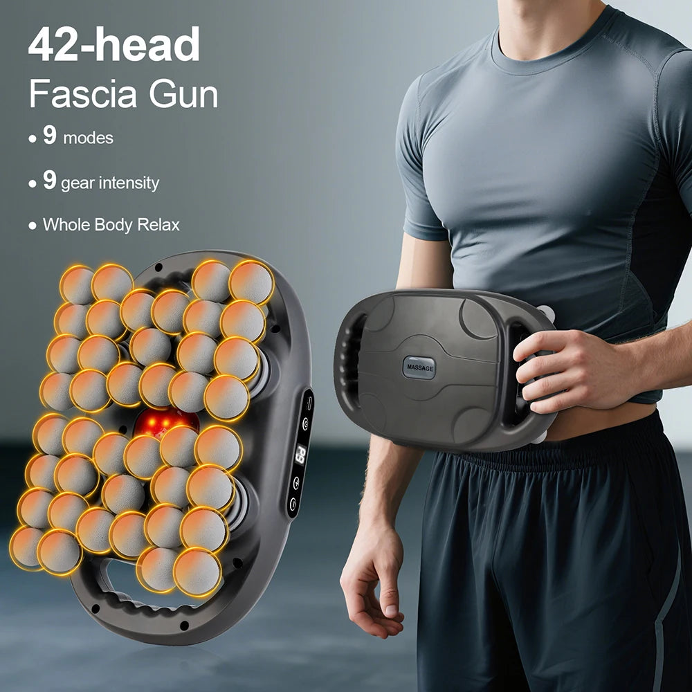 42 Heads Fascia Gun High-Frequency Vibration Deep Body Massage Device Back Waist Thigh Massager Neck Shoulder Muscle masajeador