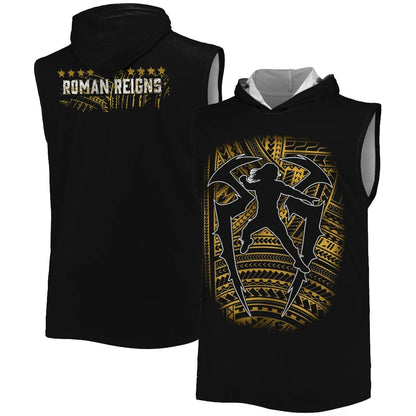 Men's White Roman Reigns Tribal Logo Sleeveless Hoodie Quick Drying Breathable Sports Gym Tank Top Street Casual Hooded Tank