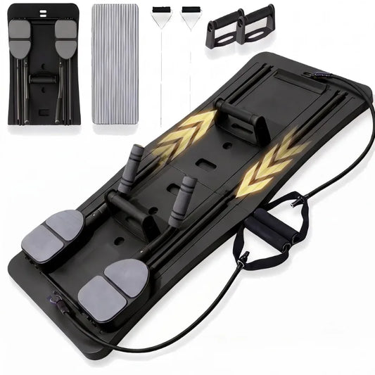Multi-Functional Ab Workout Board, Foldable Core Trainer Equipment with Resistance Bands, Push-Up Bars, Abdominal Trainer, Full Body Home Gym Fitness Equipment for Abs Legs Arms Training