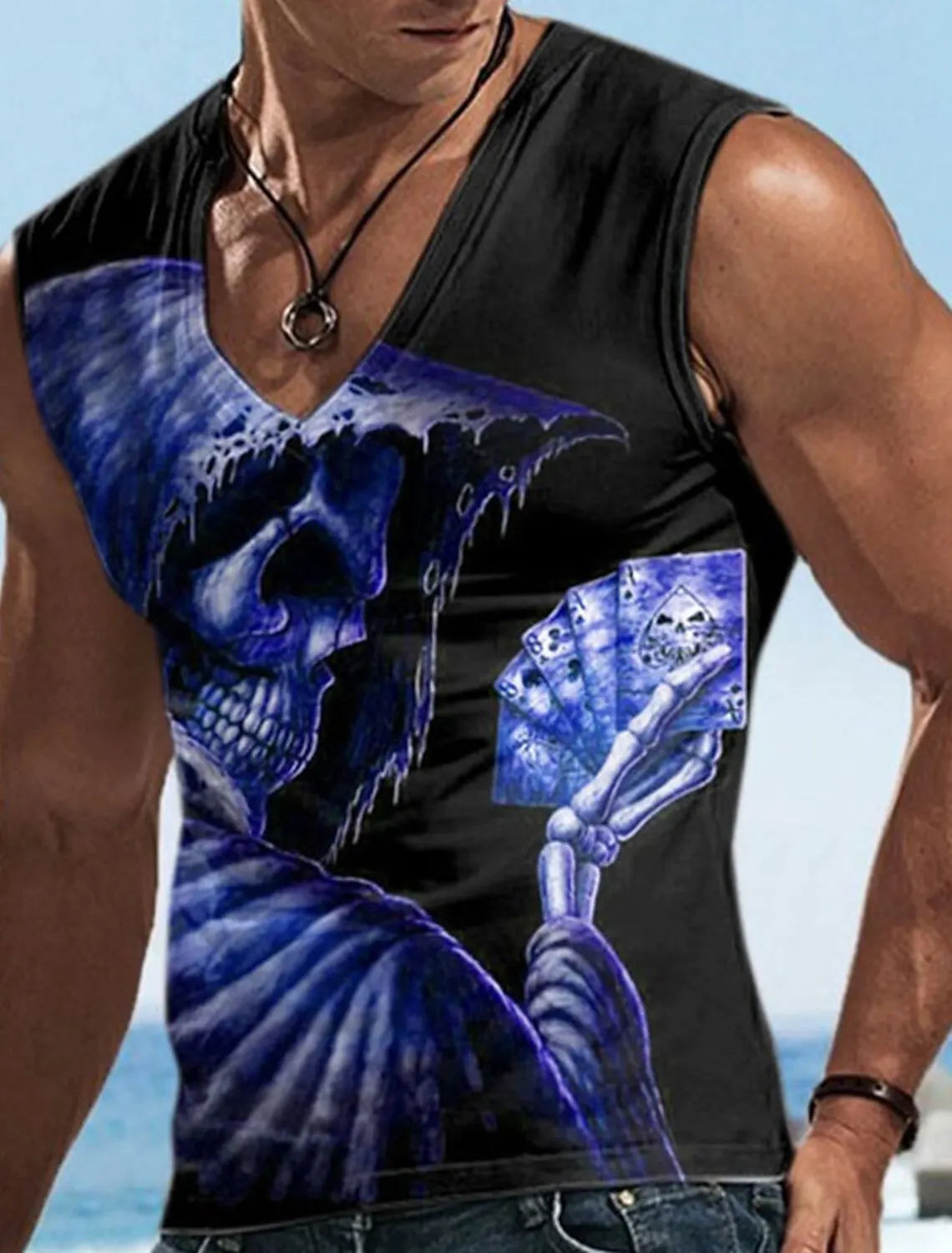 Hellfire Skull Cold Hd 3D Printed Men's and Women's T-Shirts Four Seasons Sports Sleeveless V-Neck Vest Oversized Men's Tops