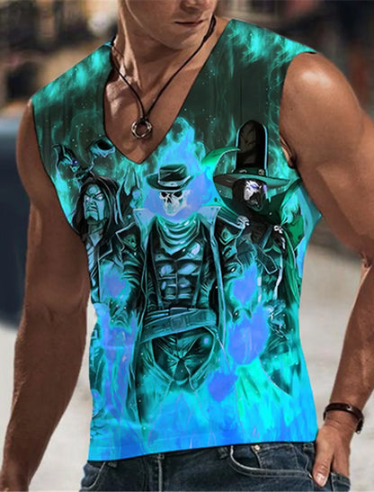 Hellfire Skull Cold Hd 3D Printed Men's and Women's T-Shirts Four Seasons Sports Sleeveless V-Neck Vest Oversized Men's Tops
