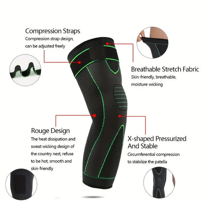 1PC Non-Slip Knee Pads Elastic Long Leg Sleeve Bandage Pressurized Knee Pads Running Sports Warm Leg Protection Accessories