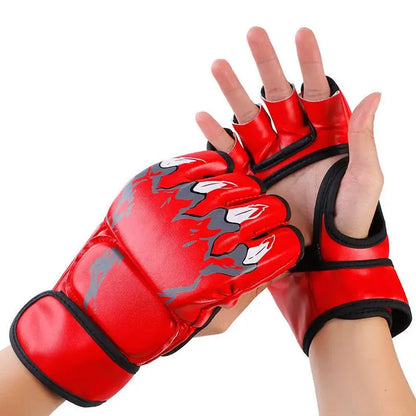 Kick Boxing Gloves MMA Gloves Muay Thai Training Boxer Fight Equipment Half Mitts PU Leather Black Boxing Equipmen