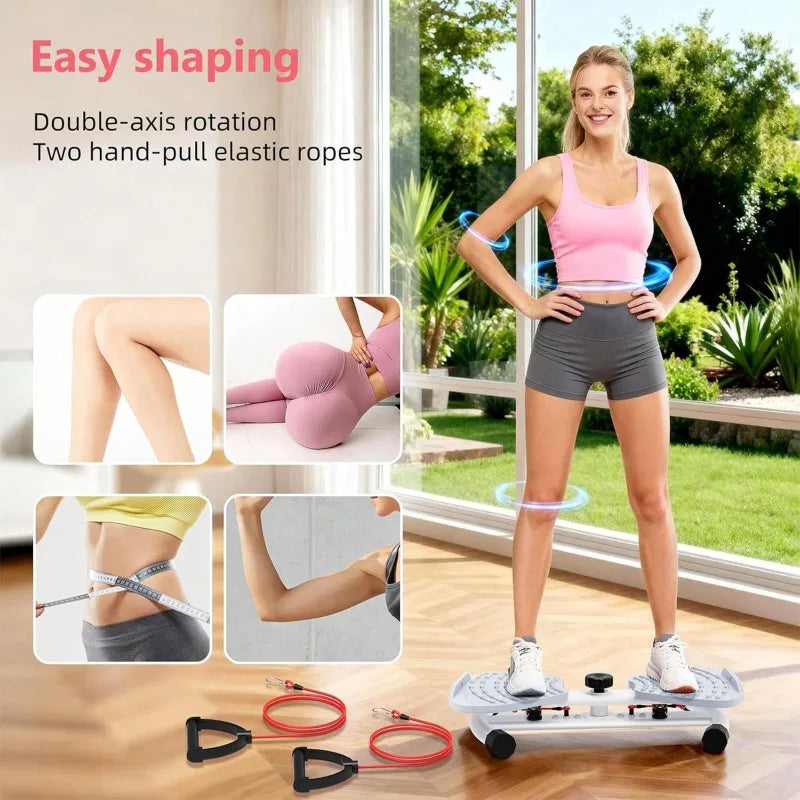 Adjustable‑Resistance Twist Stepper for Home Workout, Mini Stair Step Exercise Machine with Resistance Bands, Quiet Fitness Pedal Trainer for Legs, Hip, Waist & Full‑Body Training