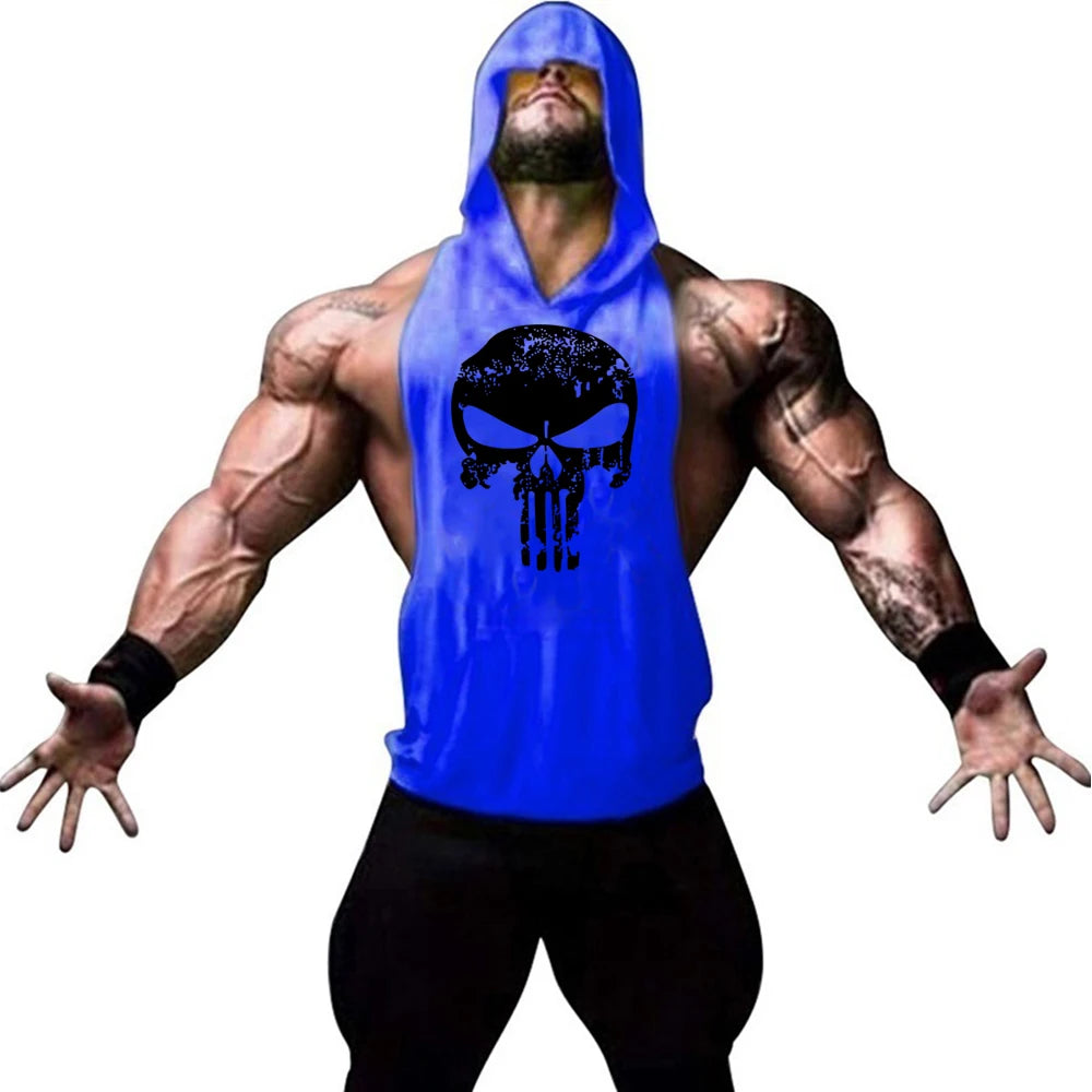 Fashionable and trendy men's summer personalized printed gym exercise and leisure comfortable and refreshing hooded vest