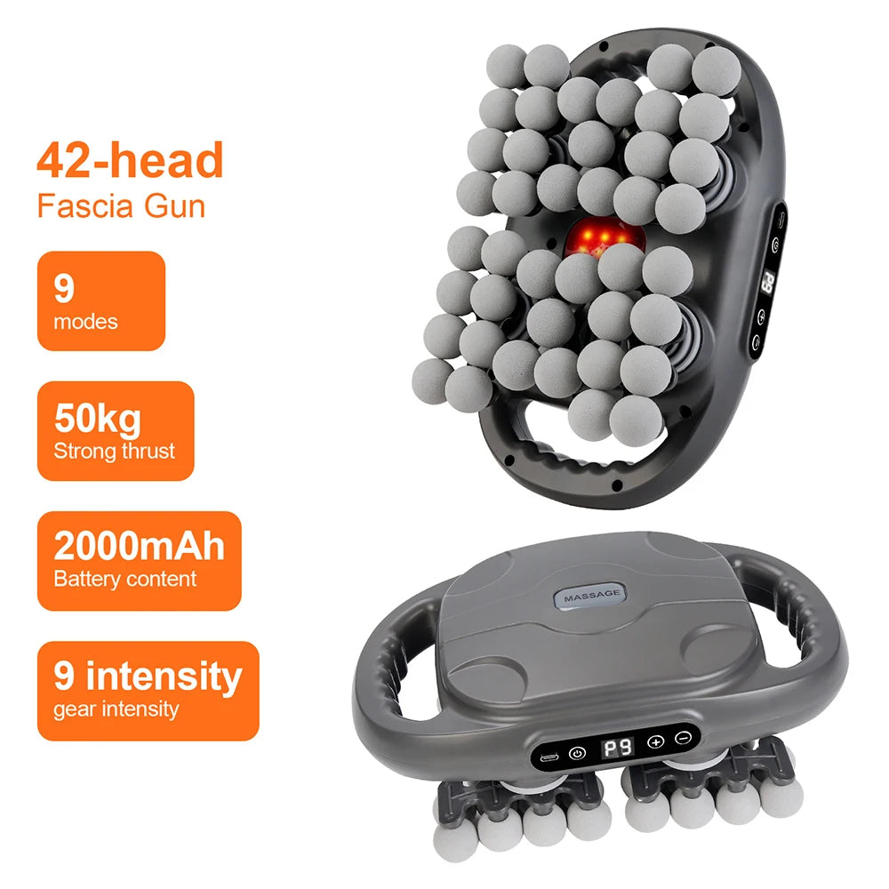 42 Heads Fascia Gun High-Frequency Vibration Deep Body Massage Device Back Waist Thigh Massager Neck Shoulder Muscle masajeador