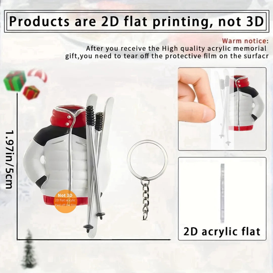 Ski Accessories Pendant Keychain Sports Themed 2D Flat Acrylic Ornament Charms Hanging Decoration for Car Bag Festive Party Gift