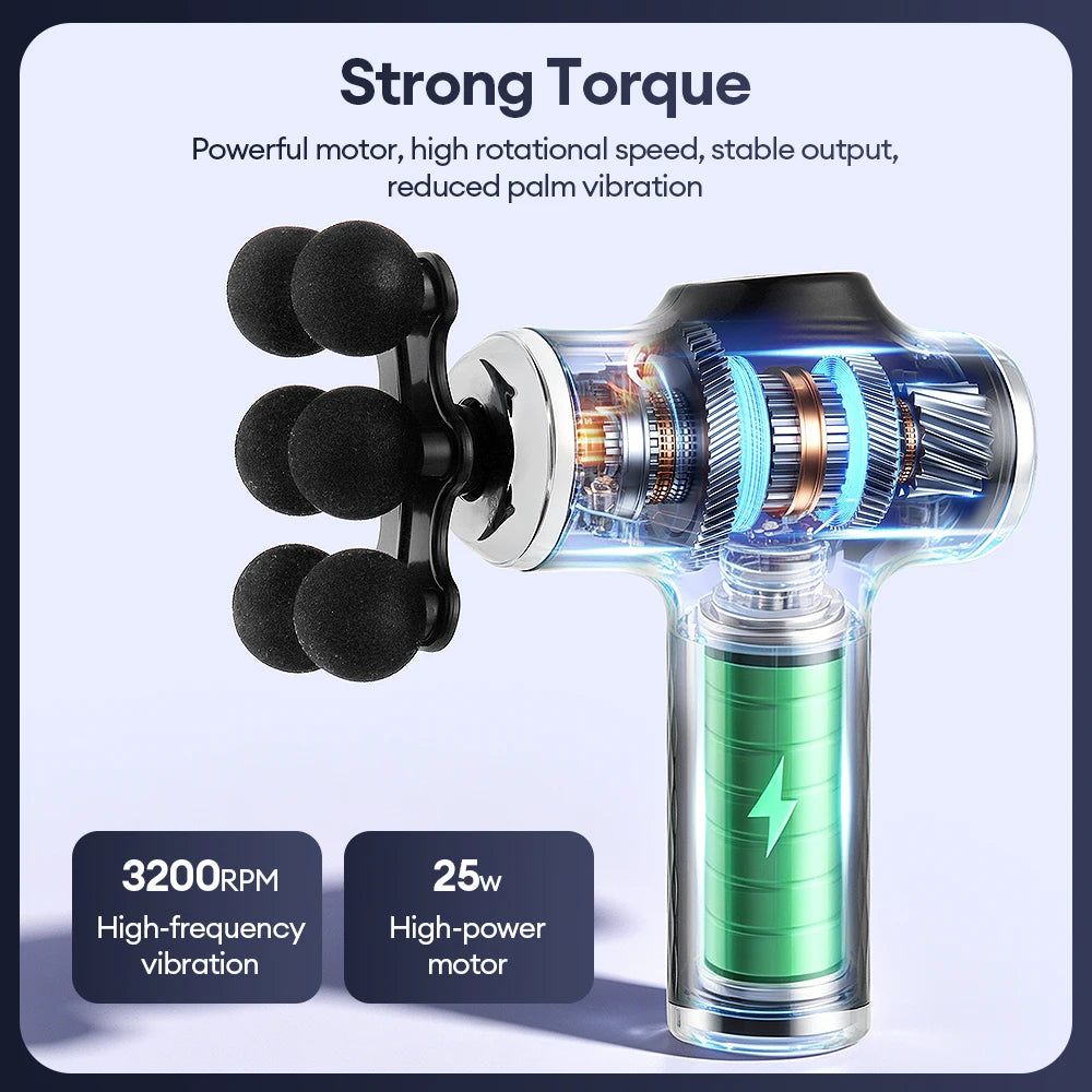 Mini 6-Heads Fascia Gun 38 Level High Frequency Vibration Body Massage Gun Muscle Relaxation Shoulde Waist Back Leg Arm Massager