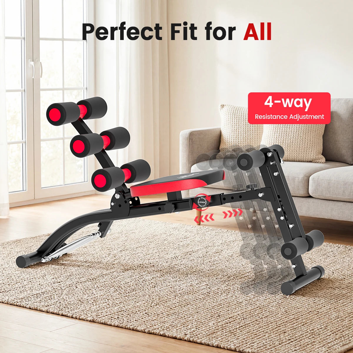 6 in1 4-Level Adjustable Ab Workout Bench, Foldable Core Trainer for Home Gym, 300LB Capacity Full Body Exercise Machine, Compact Multifunctional Abdominal Workout Equipment for Abs, Legs, Glutes