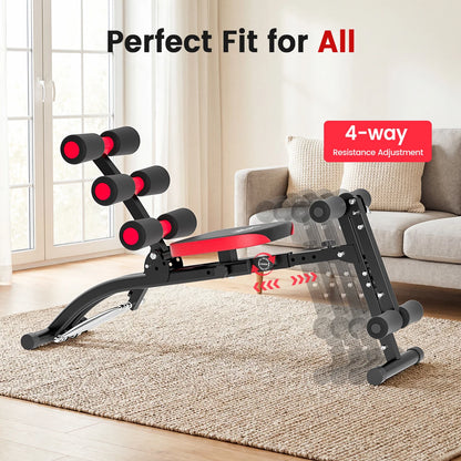 6 in1 4-Level Adjustable Ab Workout Bench, Foldable Core Trainer for Home Gym, 300LB Capacity Full Body Exercise Machine, Compact Multifunctional Abdominal Workout Equipment for Abs, Legs, Glutes