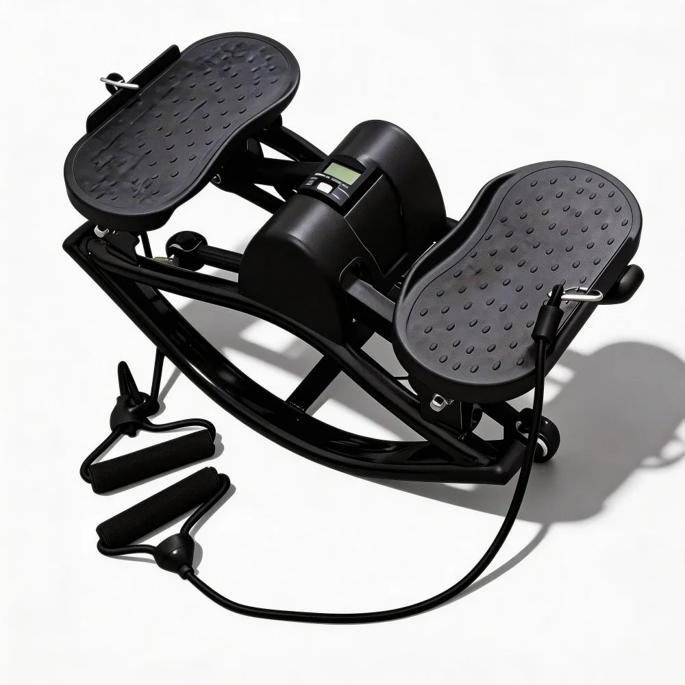 Mini Stepper Machine with Resistance Bands, Stair Stepper with LCD Monitor, Portable Home Fitness Equipment for Full-Body Workout, Legs & Buttocks Cardio Training, Black