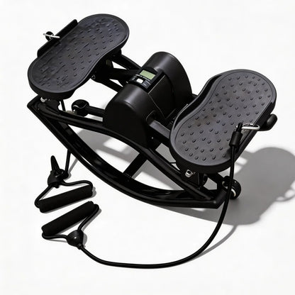 Mini Stepper Machine with Resistance Bands, Stair Stepper with LCD Monitor, Portable Home Fitness Equipment for Full-Body Workout, Legs & Buttocks Cardio Training, Black
