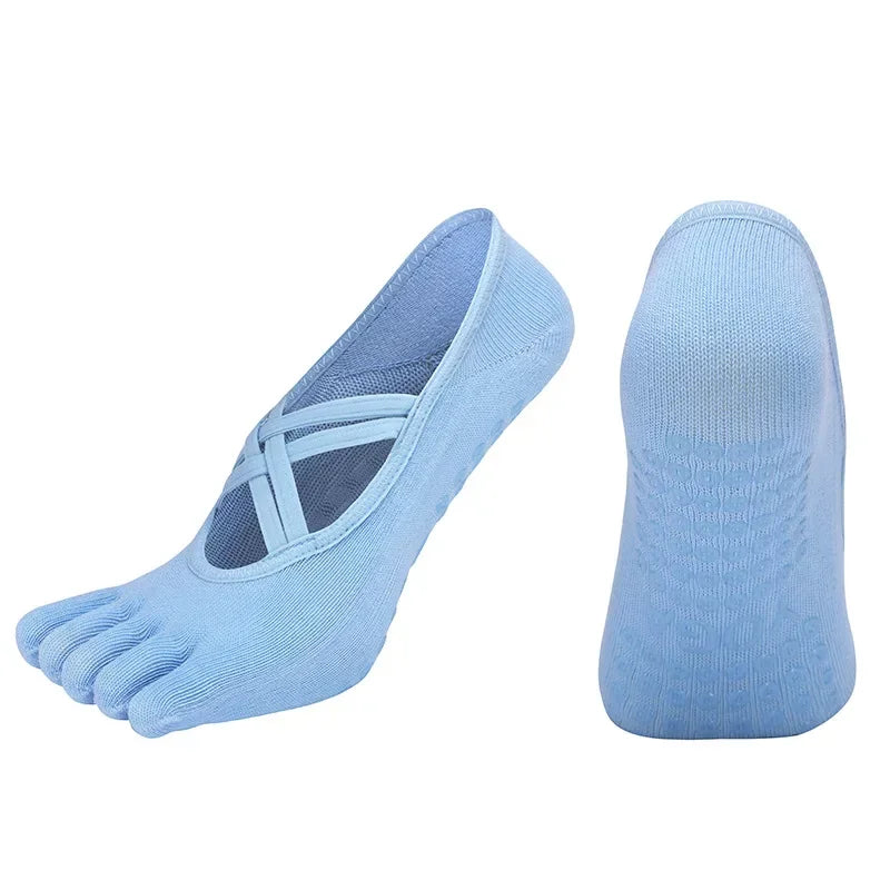 Yoga Socks Backless Breathable Bandage Low Cut Pilates Socks Women Silicone Anti-slip Five-Finger Gym Fitness Dance Sports Socks