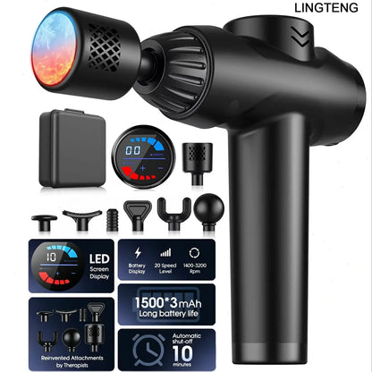 LINGTENG Massage Gun with Hot and Cold Functions, Deep Tissue Massage Gun, Back and Neck Massager, Muscle Percussion Massager, Handheld Massager, 7 Massage Heads, Comes with Storage Case, Christmas Gift, Birthday Gift, Sports