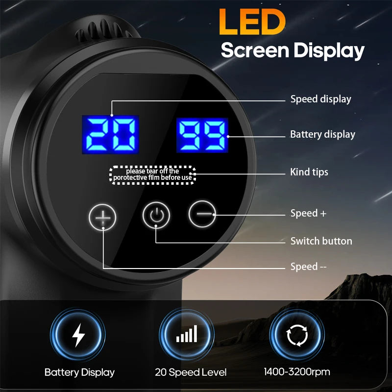LINGTENG Deep Tissue Massage Gun, Portable Electric Muscle Massager, 20‑Speed Levels, 7 Massage Heads, 1800mAh Rechargeable Battery, Heat Function, with Storage Case, for Back Neck Shoulder, Father's Day Gift for Colleagues