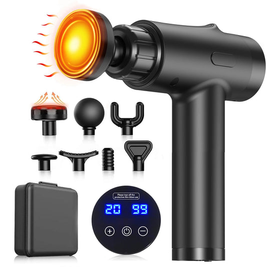 LINGTENG Deep Tissue Massage Gun, Portable Electric Muscle Massager, 20‑Speed Levels, 7 Massage Heads, 1800mAh Rechargeable Battery, Heat Function, with Storage Case, for Back Neck Shoulder, Father's Day Gift for Colleagues