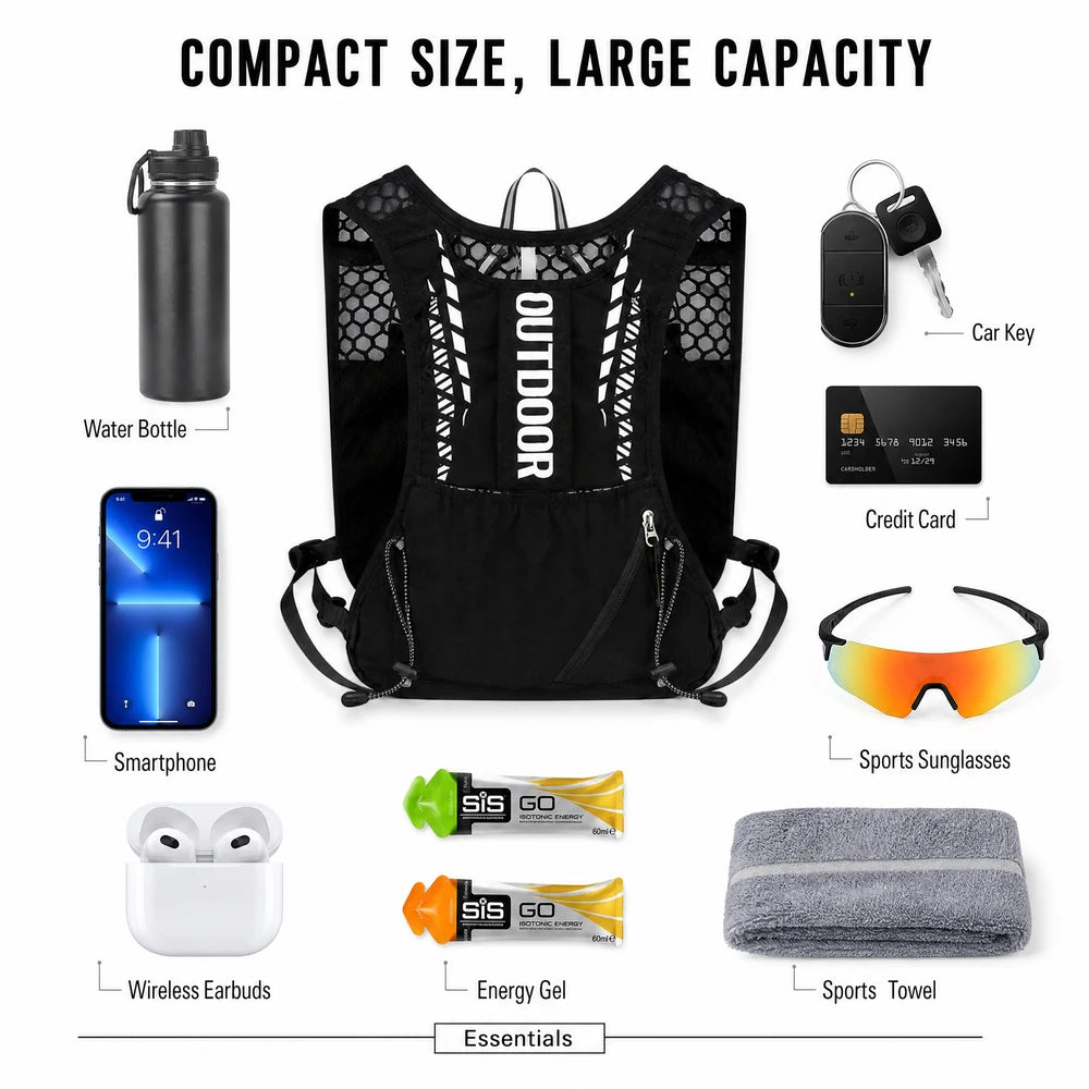 Lightweight Running Hydration Vest Reflective Trail Marathon Backpack with Bottle Pockets for Men Women Cycling Hiking