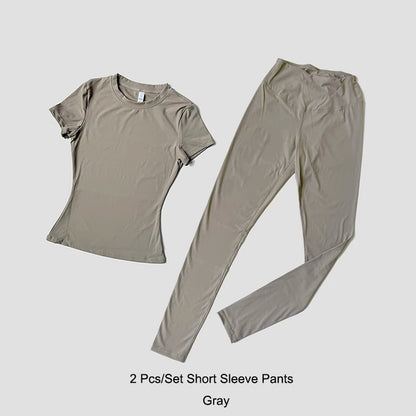 Yoga Set Women Sportswear Workout Clothes Athletic Wear Gym Legging Fitness Crop Top Short Sleeves Sports Suit