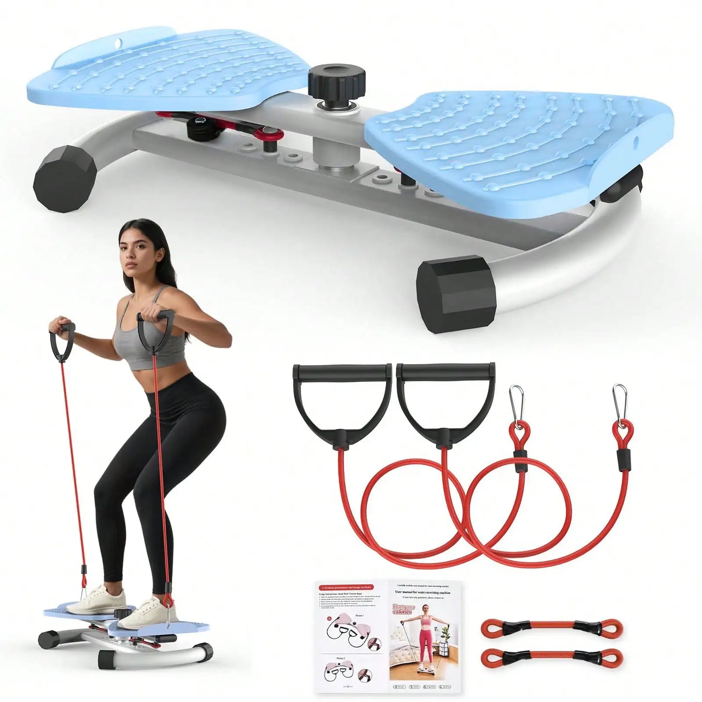 Adjustable‑Resistance Twist Stepper for Home Workout, Mini Stair Step Exercise Machine with Resistance Bands, Quiet Fitness Pedal Trainer for Legs, Hip, Waist & Full‑Body Training