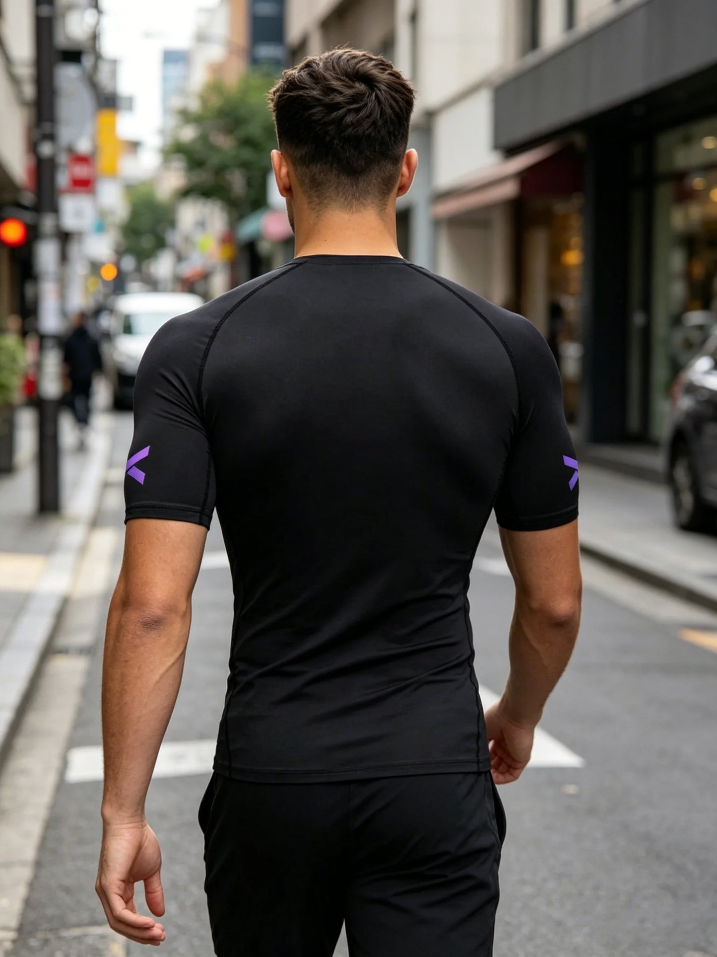 Men's Purple Gradient Compression Shirt, 4-Way High Stretch Quick Dry Tee, Moisture Wicking Slim Fit Top for Gym, Running, Fitne