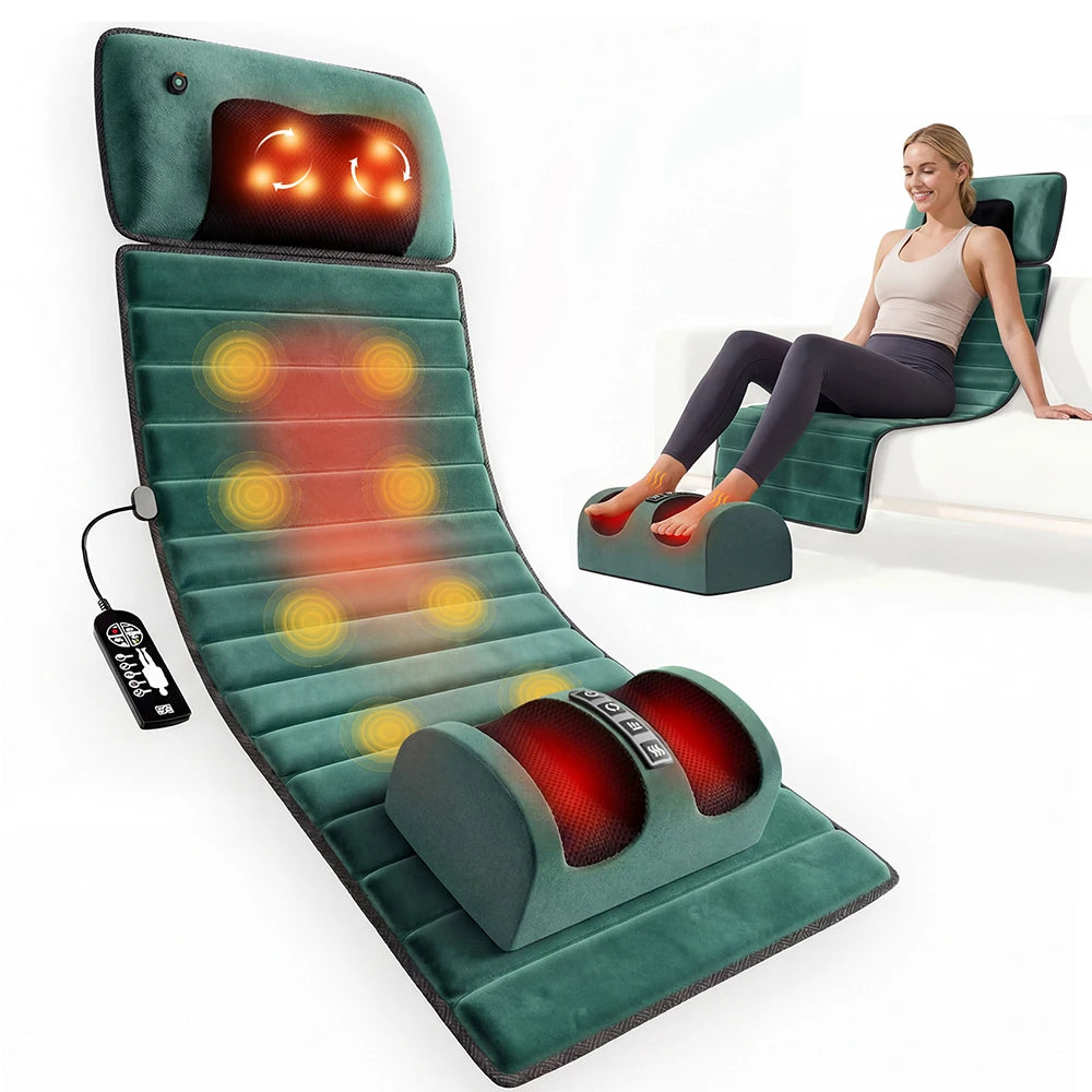 Full Body Massage Mat with Heat, Detachable Massager Pad for Deep Tissue Pain Relief, 10 Vibrating Motors for Relaxation at Home or Office