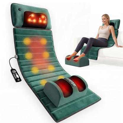 Full Body Massage Mat with Heat, Detachable Massager Pad for Deep Tissue Pain Relief, 10 Vibrating Motors for Relaxation at Home or Office