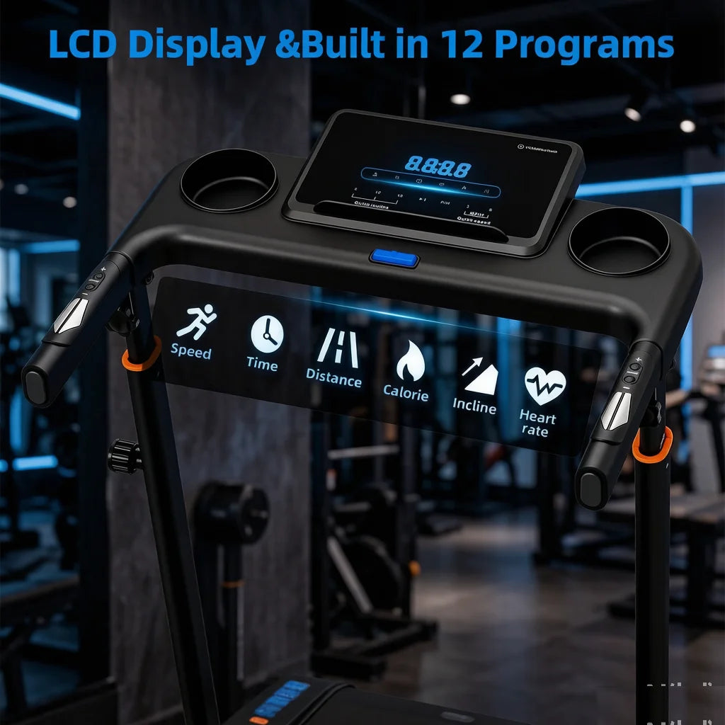 3-Level Adjustable Height Folding Treadmill,3.0HP Brushless Motor,Low Noise Below 45dB,15% Auto Incline,Quiet Shock Absorption Indoor Running Machine