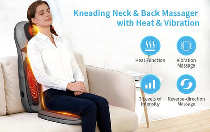 Shiatsu Neck Back Massager with Heat, Adjustable Massage Chair Pad Back Support Massage Seat Cushion for Full Body Massager Gifts for Dad Mom, Adjustable Intensity and Height for Office Chair and Home Use