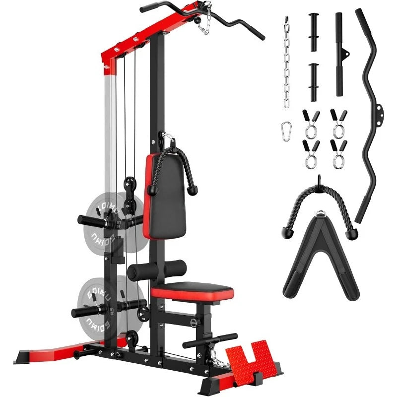 LS01 LAT Pulldown and Row Cable Machine with AB Crunch 3 in 1 Pulley Station for Home Gym