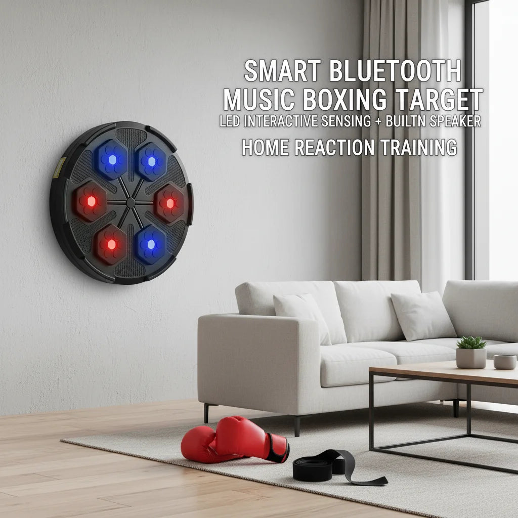 Smart Bluetooth Music Boxing Machine with Gloves, Wall Mounted Electronic Punching Target with LED Lights & Built-in Speaker, 2000mAh Rechargeable for Home Gym Training, Black