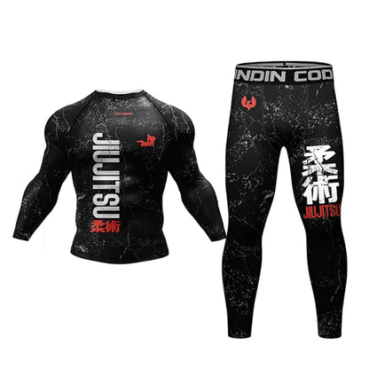 New Kimono Jiu Jitsu Rashguard for Men MMA T-Shirt+Pant 4Pcs/Set Muay Thai Shorts BJJ Rash Guard Gym Boxing Jerseys Sportswear