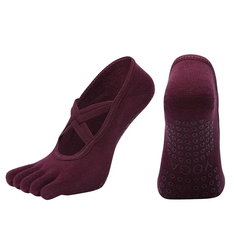 Yoga Socks Backless Breathable Bandage Low Cut Pilates Socks Women Silicone Anti-slip Five-Finger Gym Fitness Dance Sports Socks