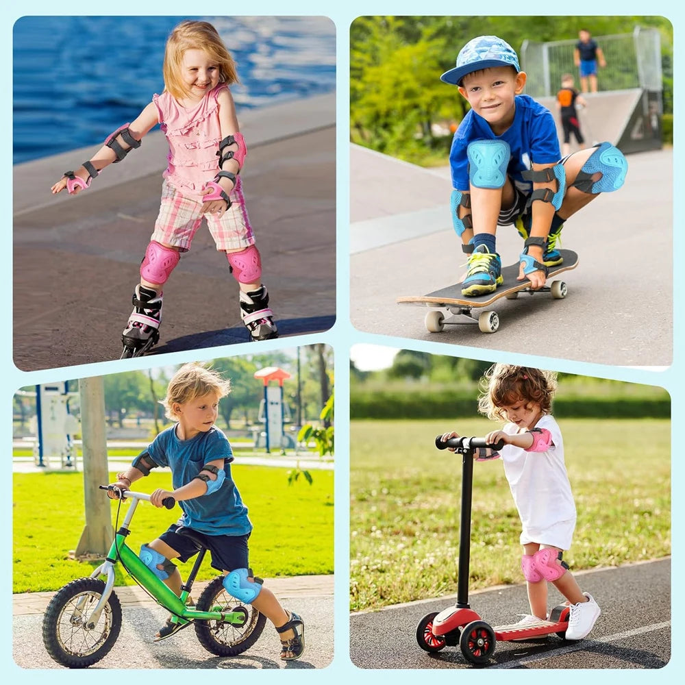 Knee Pads Elbow Pads with Wrist Guards for Ages 3-10| 6-in-1 Safety Protective Gear for Skating, Cycling, Biking, Roller Skates