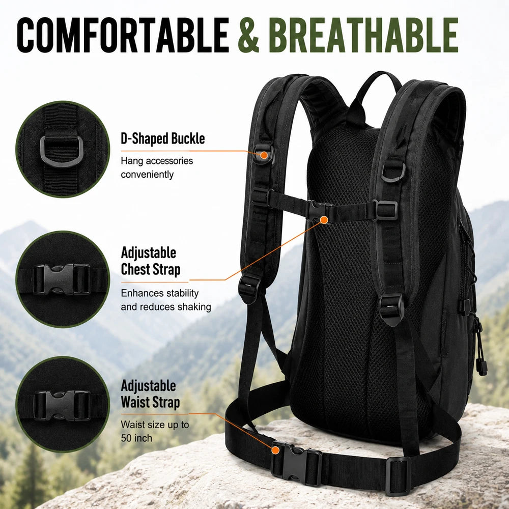 Tactical Hydration Backpack with 3L Water Bladder, Large Capacity Outdoor Hiking Pack for Camping, Cycling and Running