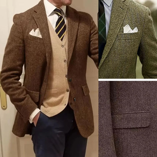 Men's Blazer Herringbone Single Breasted Casual Elegant Man Suit Jackets Coat High Quality Men's Stage Clothing Male Clothes