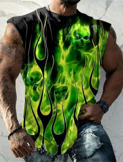 Men's Fitness Clothing 3D Phoenix Printed Sleeveless Shirt Running Sports Undershirt Mens Quick-Drying Bodybuilding Bottom Shirt