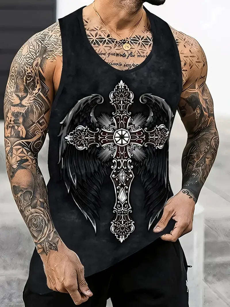 3D Skull Print Round Neck Summer Adult Men's Vest Clothing Basketball Sleeveless Outdoor Sports Gym Breathable Sleeveless Vest