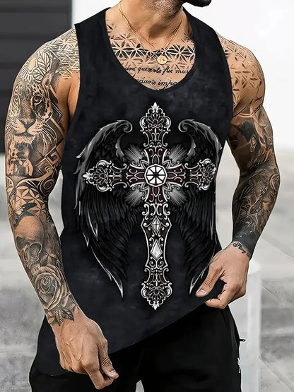 3D Skull Print Round Neck Summer Adult Men's Vest Clothing Basketball Sleeveless Outdoor Sports Gym Breathable Sleeveless Vest