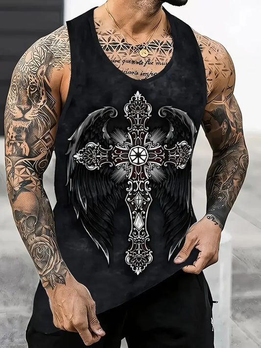 3D Skull Print Round Neck Summer Adult Men's Vest Clothing Basketball Sleeveless Outdoor Sports Gym Breathable Sleeveless Vest