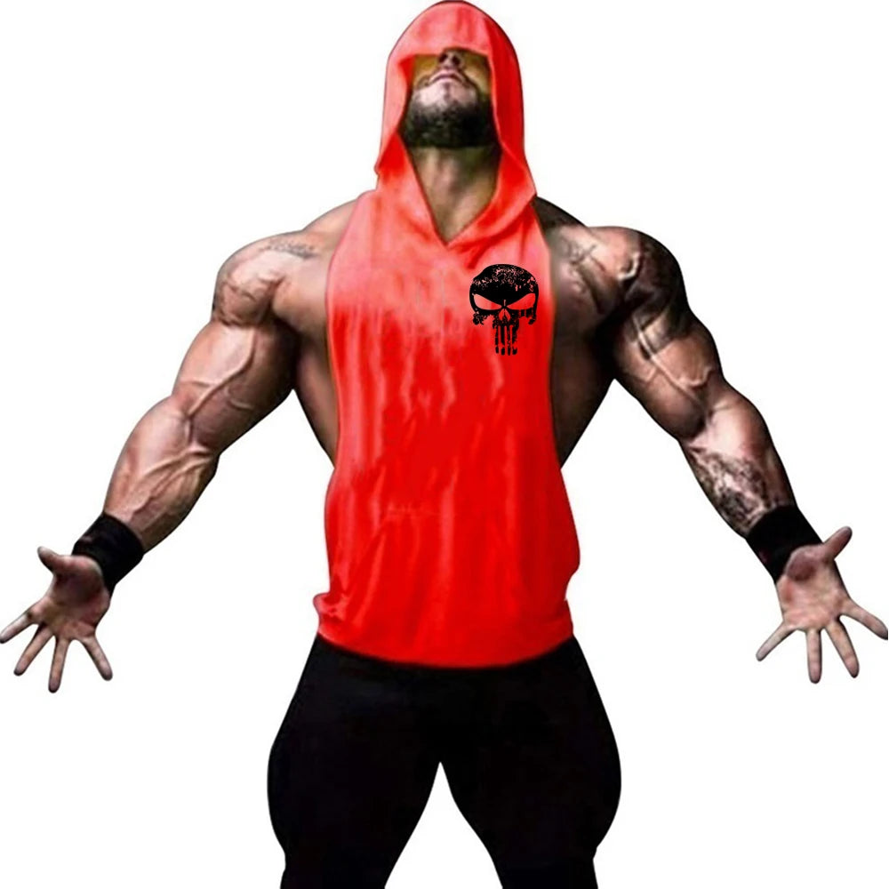 Fashionable and trendy men's summer personalized printed gym exercise and leisure comfortable and refreshing hooded vest
