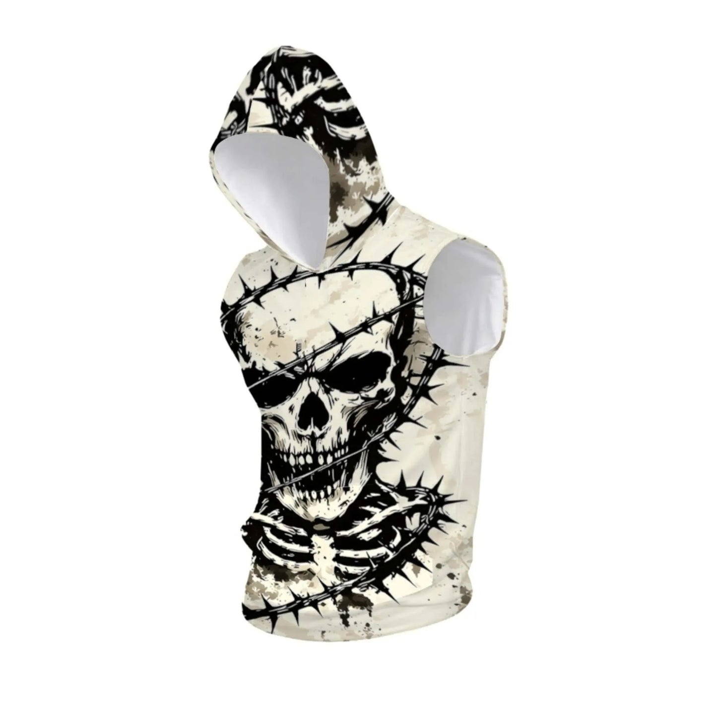 Men's Sleeveless Hooded Sports Tank Top, Trendy Skull Print, Breathable Fitness Apparel, Casual Daily Training Shirt