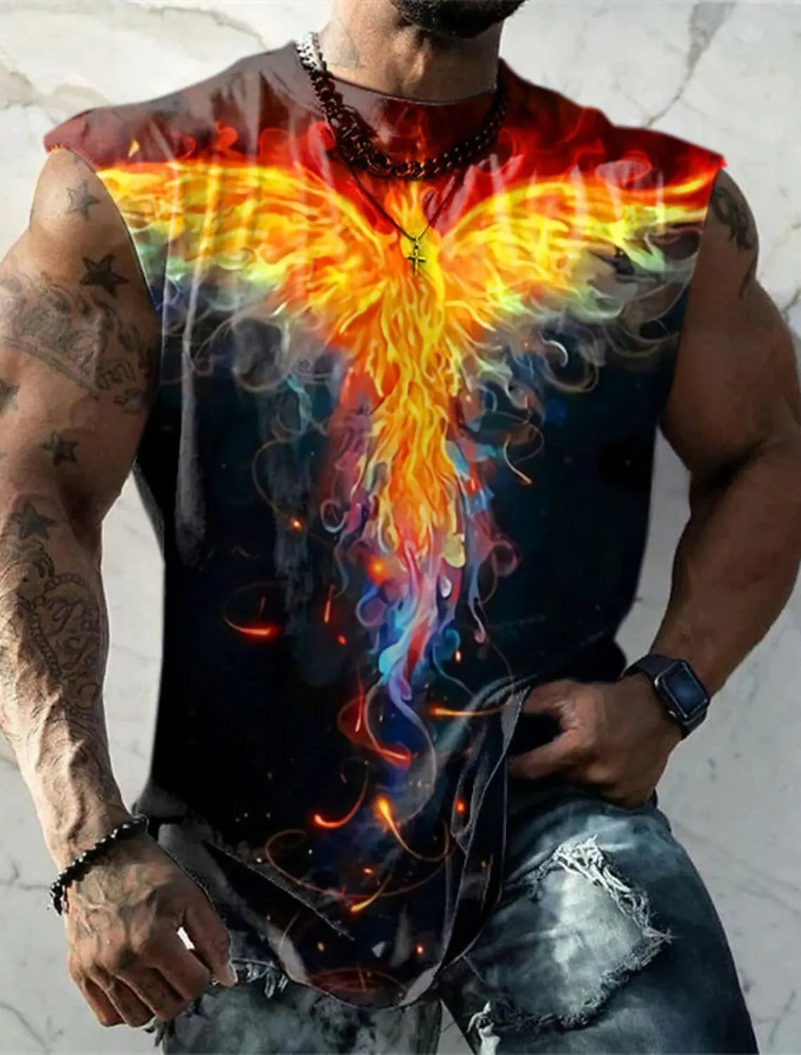 Outdoor Sacred Beast Phoenix Print Sports Quick Dry Sleeveless Breathable Vest Men's Clothing Fashion Four Seasons Y2K Fnaf Gym
