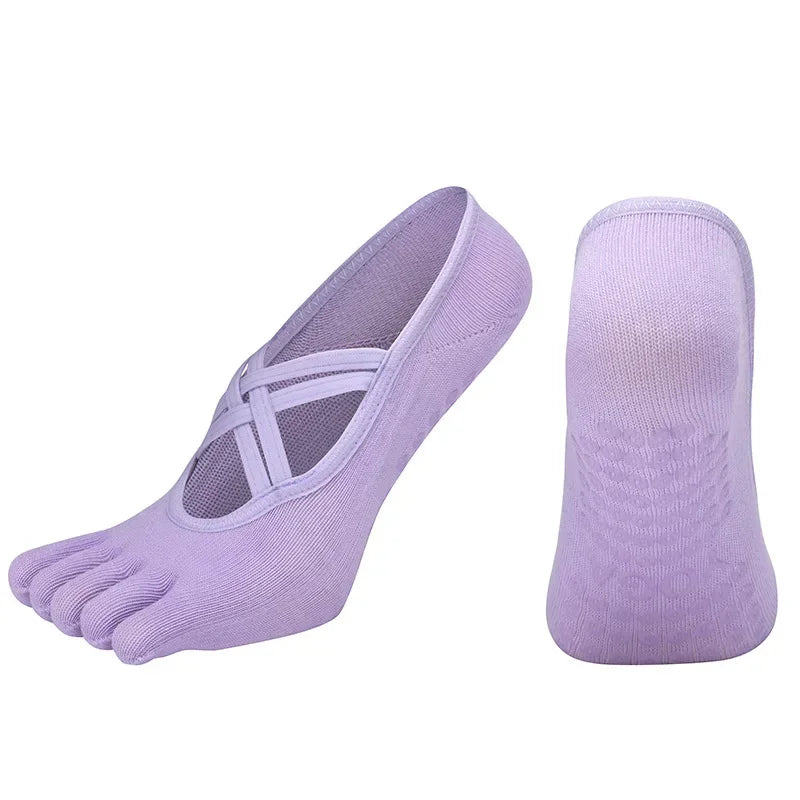 Yoga Socks Backless Breathable Bandage Low Cut Pilates Socks Women Silicone Anti-slip Five-Finger Gym Fitness Dance Sports Socks