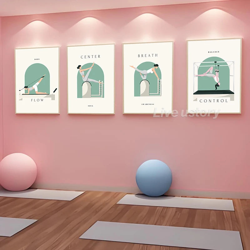 Yoga Asana Line Art Prints Pilates Teaching Posters Modern Minimalist Yoga Poses Canvas Painting Pilates Studio Wall Decor