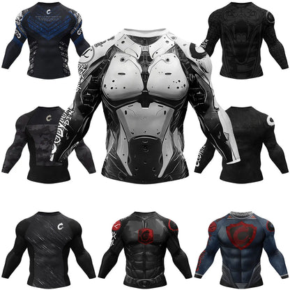 Bjj Rash Guards Mens Jiu Jitsu MMA T-shirt Rashguard No Gi Long Sleeve Men Boxing Running Training T-shirts Strech Sport Tees
