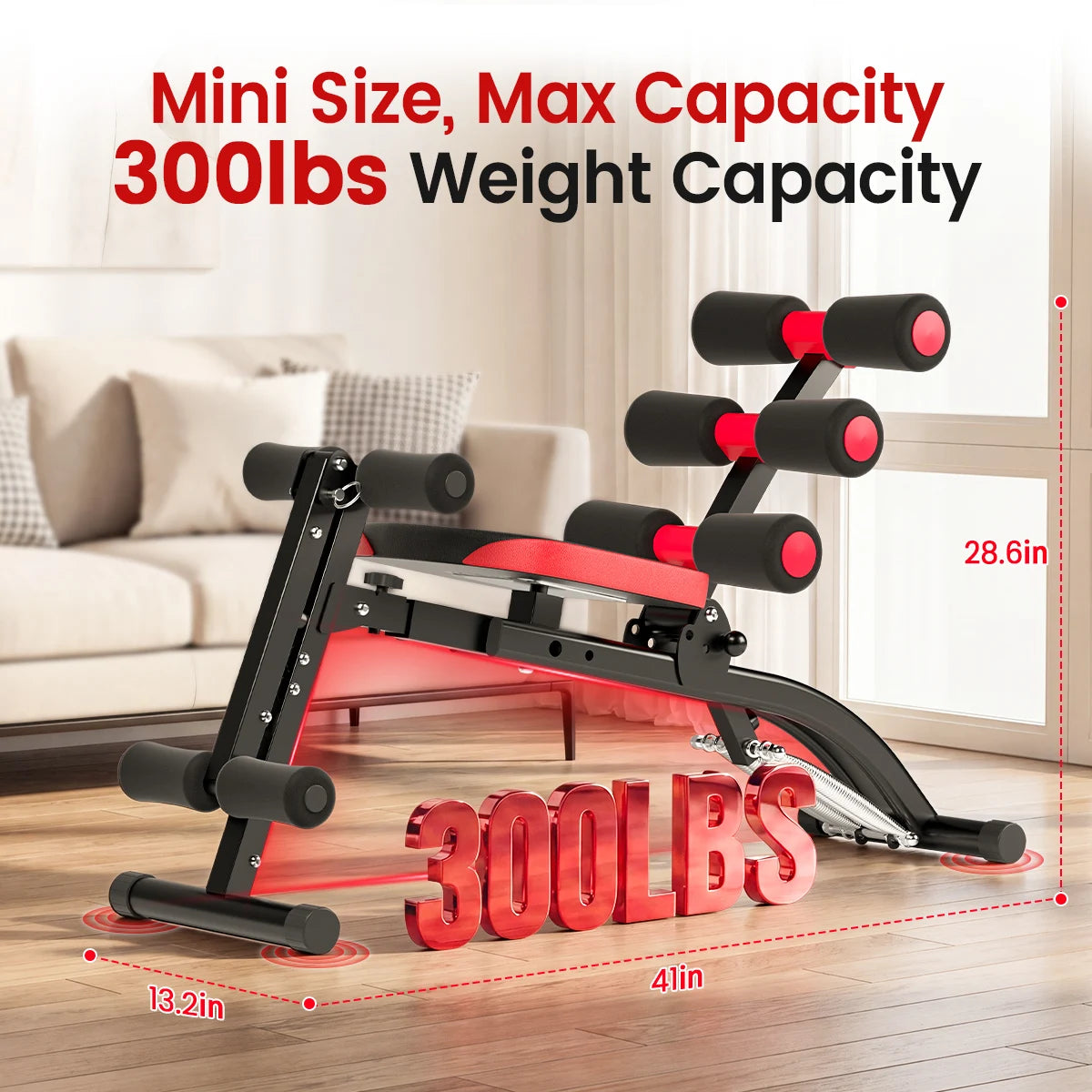 6 in1 4-Level Adjustable Ab Workout Bench, Foldable Core Trainer for Home Gym, 300LB Capacity Full Body Exercise Machine, Compact Multifunctional Abdominal Workout Equipment for Abs, Legs, Glutes